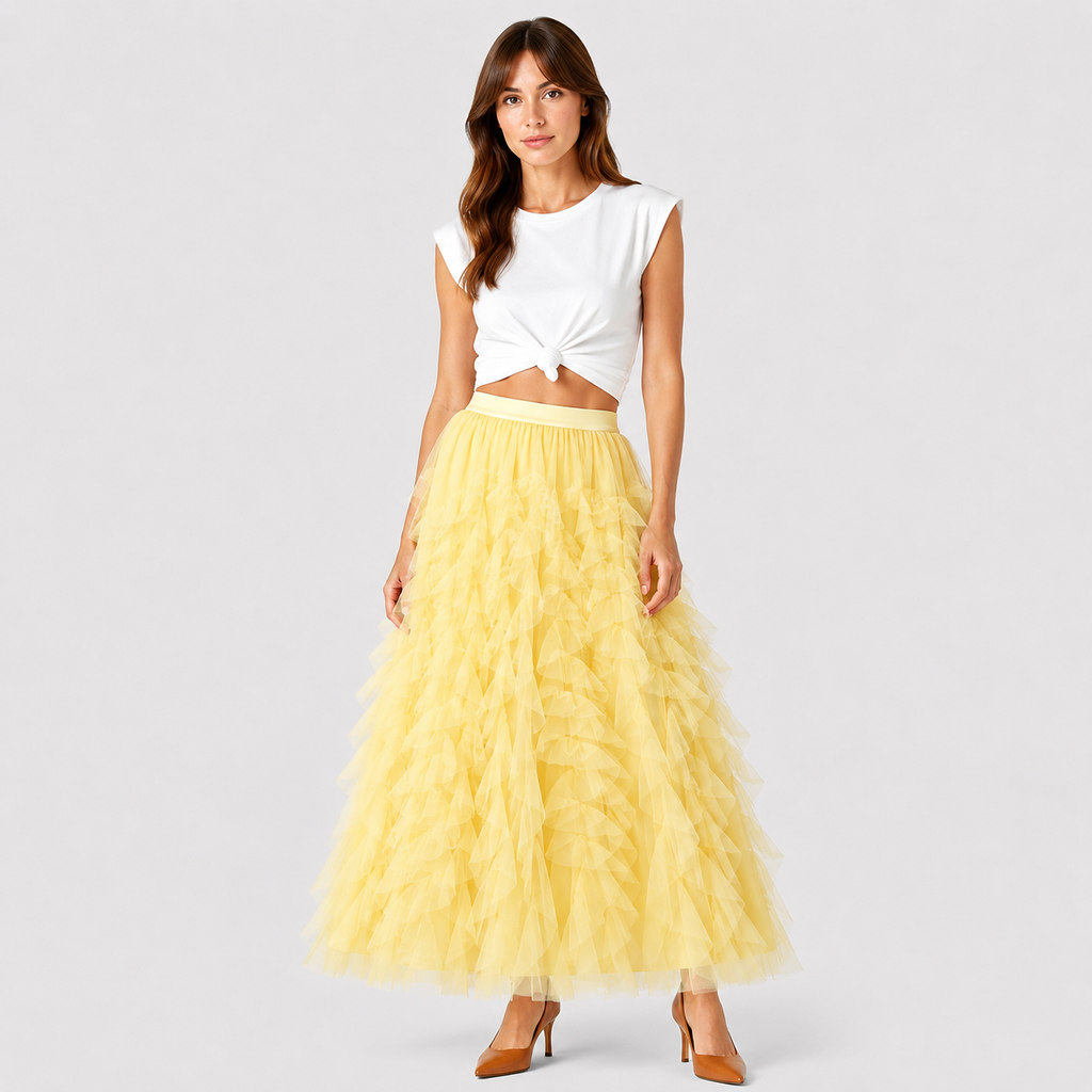 Bianka | Women's Long Skirt – Tulle Style with Layered Ruffles