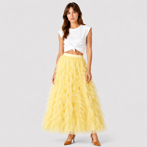 Bianka | Dames lange rok – Tule met gelaagde ruches