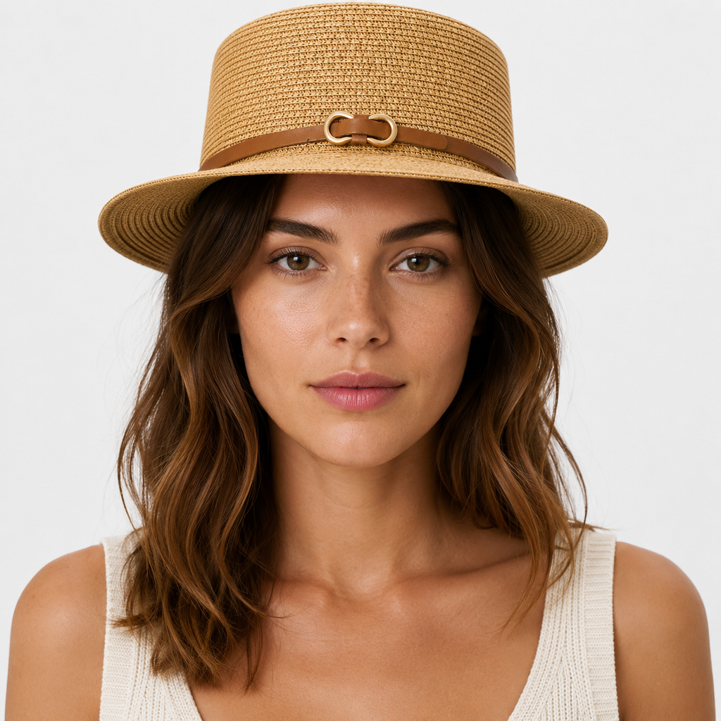 Łucja | Women's Straw Hat with Decorative Buckle – Elegance and Sun Protection