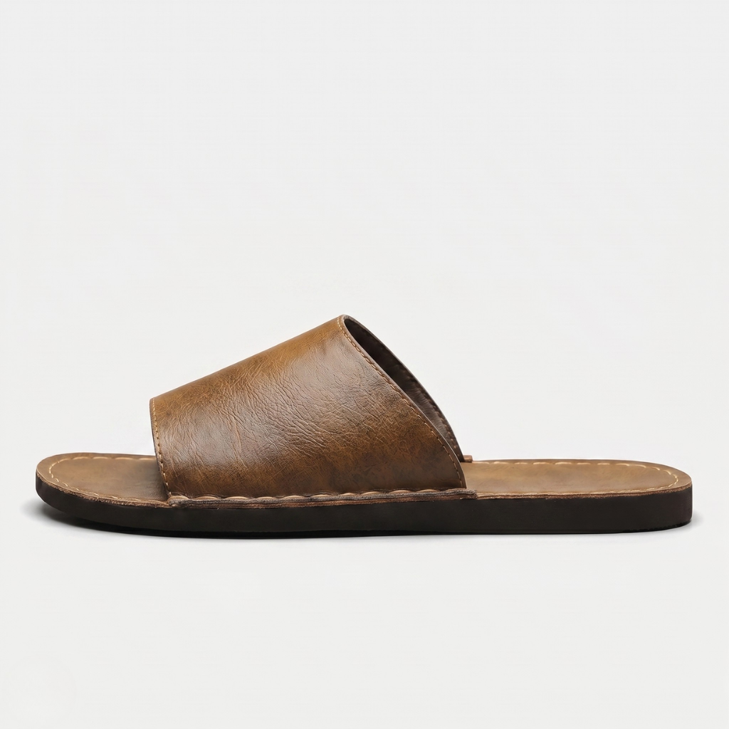 Borys | Men's Leather Slides – Classic Slip-On Casual Sandals