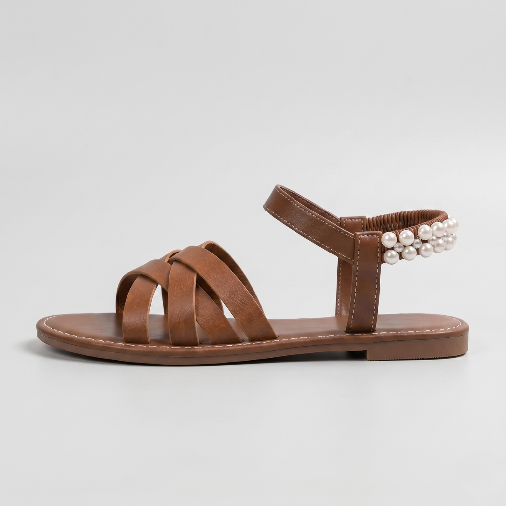 Shana | Women's Crossover Strap Sandals – Elastic Strap with Decorative Pearls