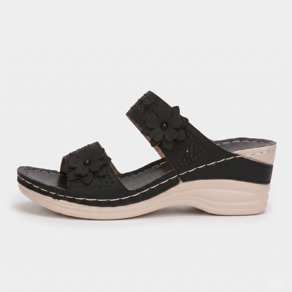 Women's Wedge Slides – Decorative Flower and Open Toe for Everyday Wear