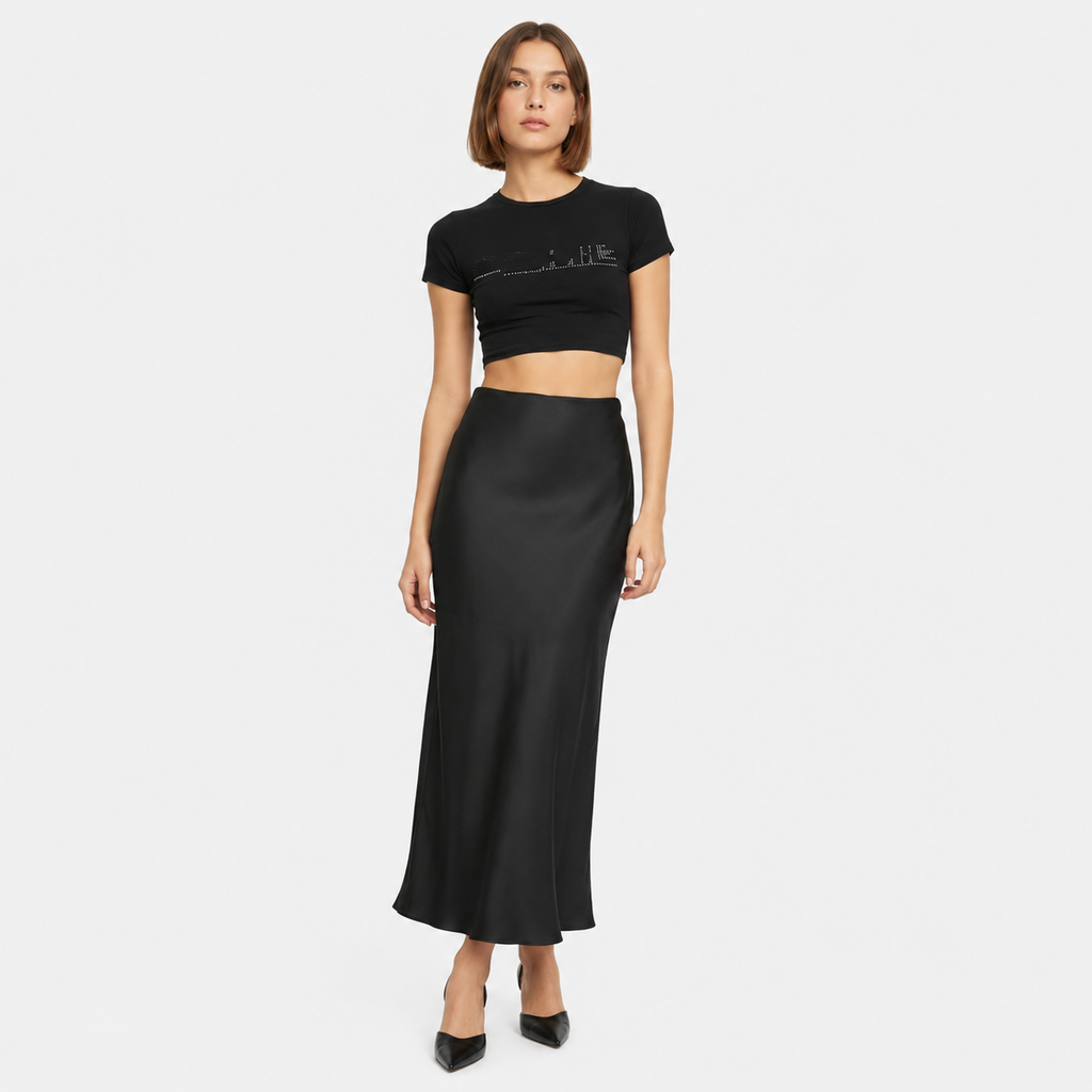 Ria | Women's Midi Skirt with Satin Finish – Lightweight Everyday Cut