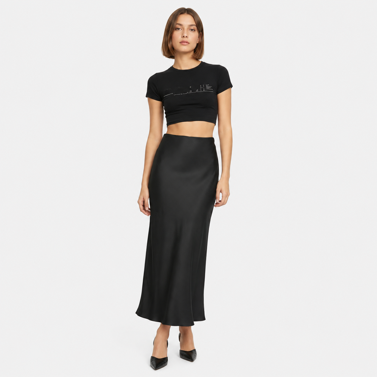 Ria | Women's Midi Skirt with Satin Finish – Lightweight Everyday Cut