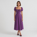 Alicja | Women's Midi Dress with Puff Sleeves – Square Neckline and Flared Cut