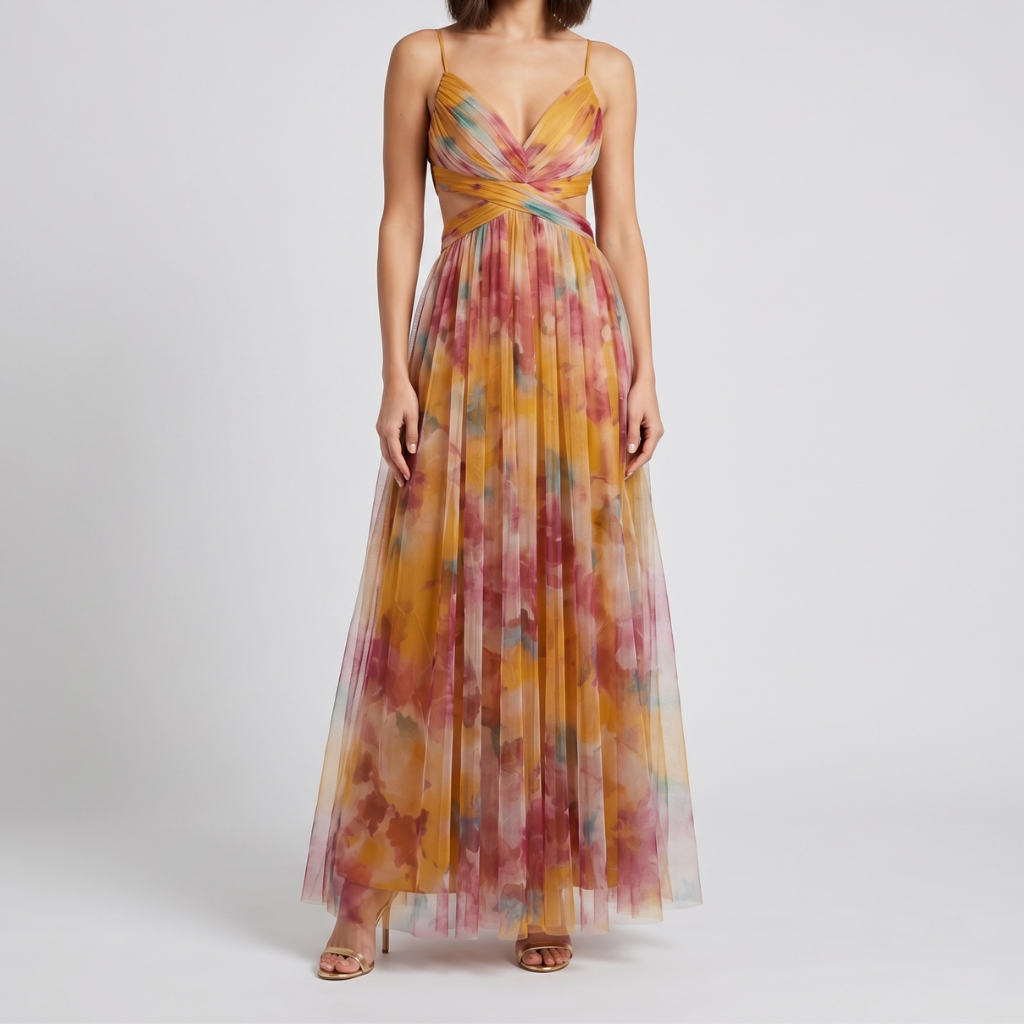 Zofia | Women's Long Printed Dress – Wrap Neckline and Flowy Cut for Summer