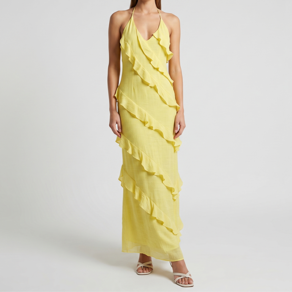 Gizela | Women's Maxi Dress with Ruffles – Elegant Halter Dress