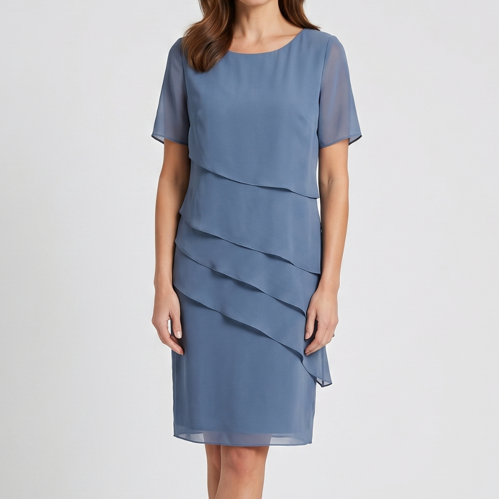 Krystyna | Women's Dress with Layered Ruffles – Short Sleeve and Light Midi Cut