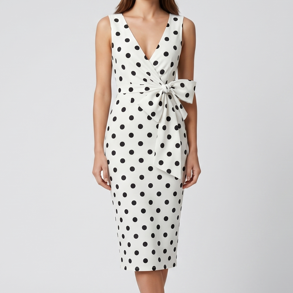 Miya | Women's Polka Dot Midi Dress – Wrap Neckline and Waist Tie