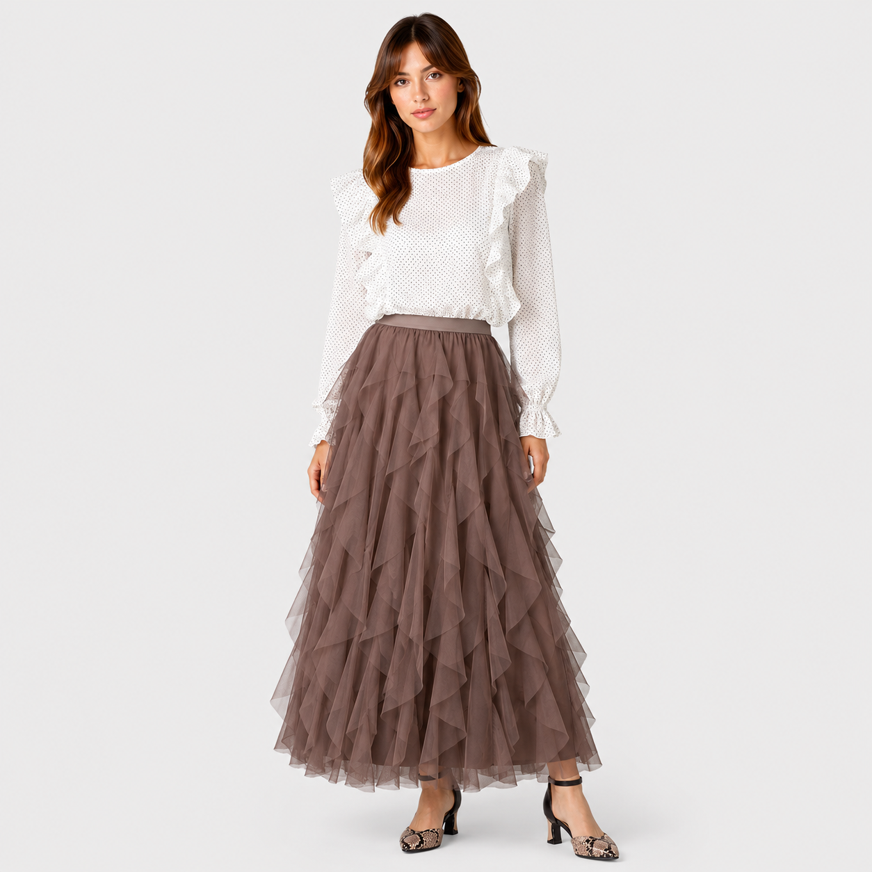 Małgorzata | Women's Long Skirt – Layered Design with Tulle Ruffles