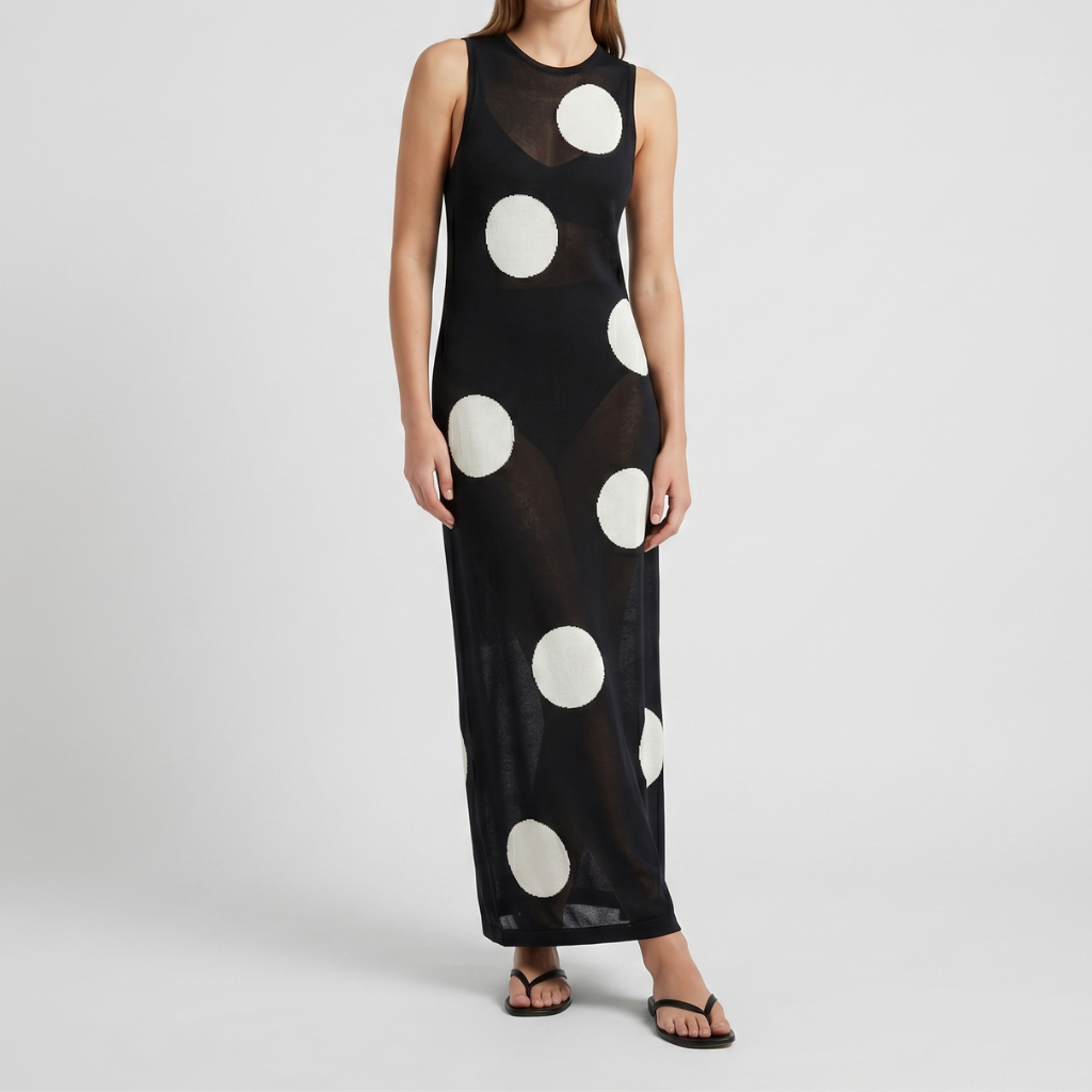Zia | Women's Polka Dot Maxi Dress – Sleeveless with Sheer Finish
