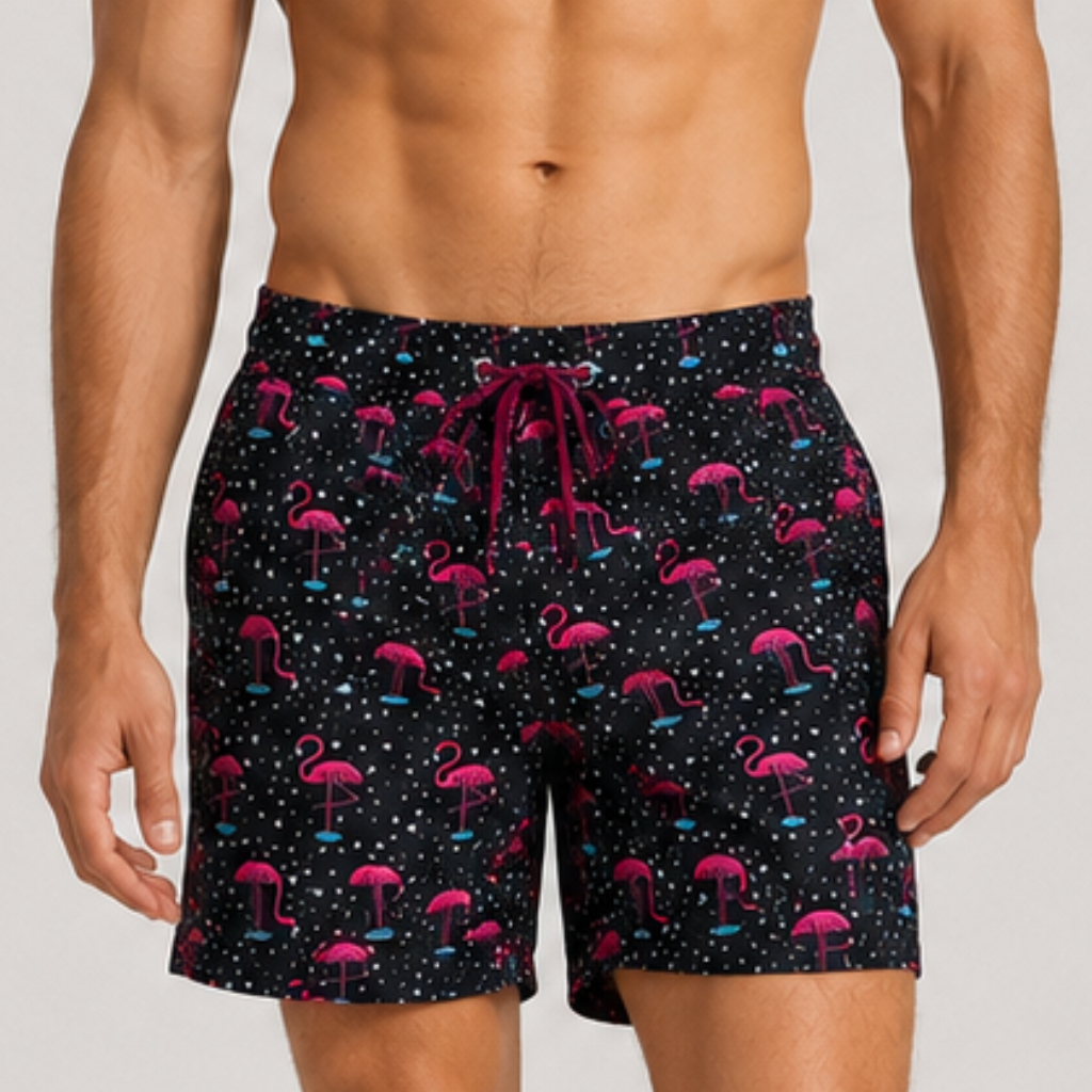 Wictor | Men's Swim Shorts – Quick-Dry with Tropical Flamingo Print