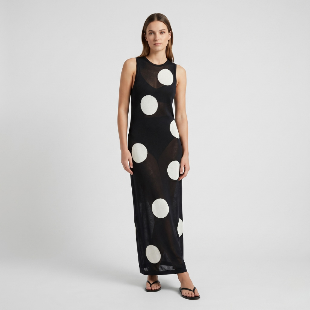 Zia | Women's Polka Dot Maxi Dress – Sleeveless with Sheer Finish