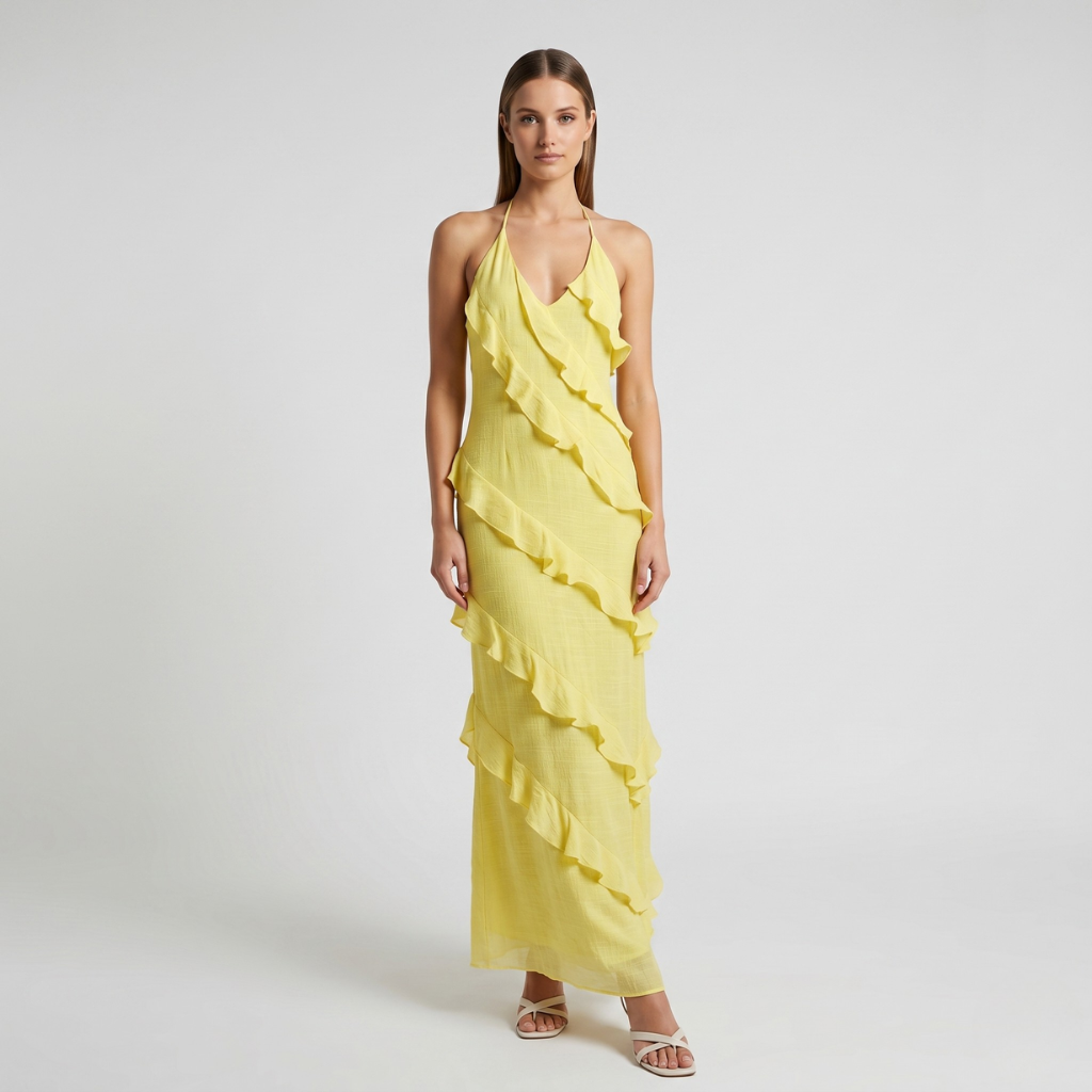 Gizela | Women's Maxi Dress with Ruffles – Elegant Halter Dress