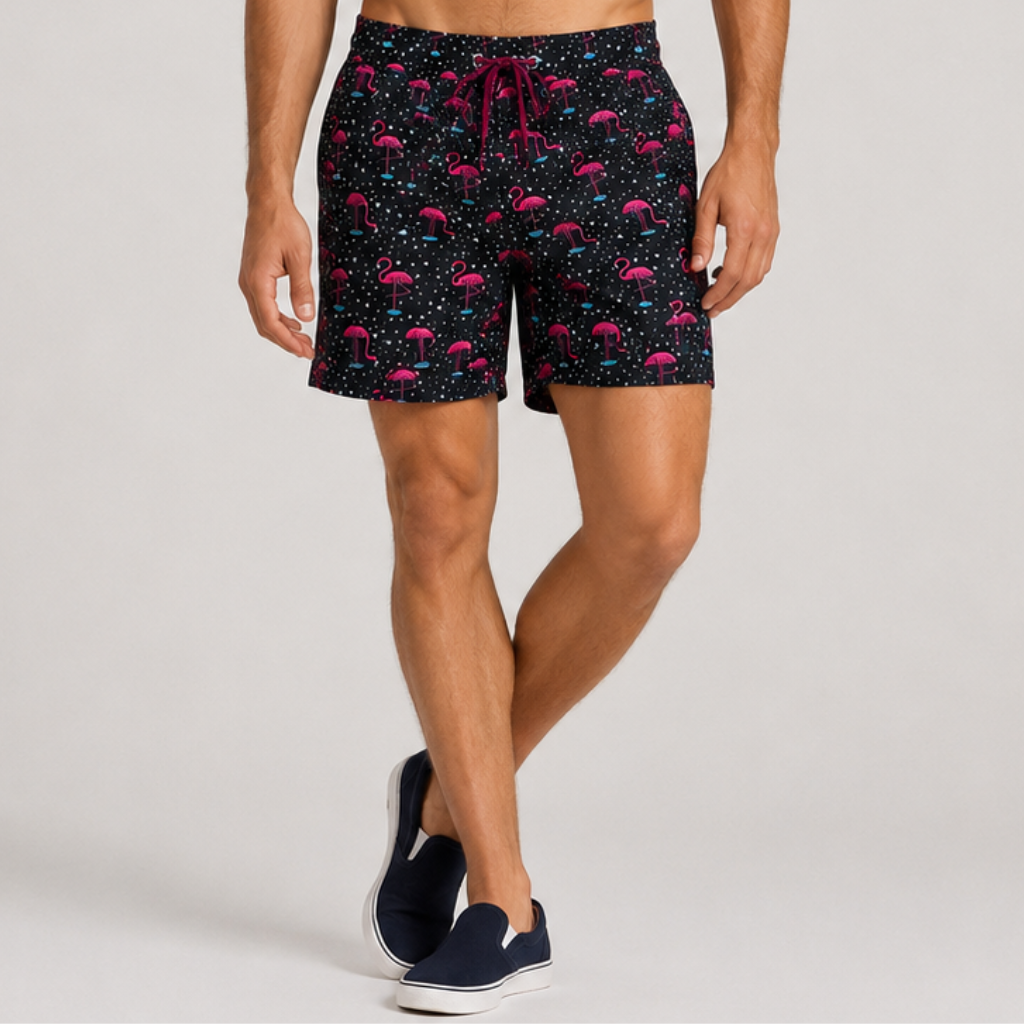 Wictor | Men's Swim Shorts – Quick-Dry with Tropical Flamingo Print