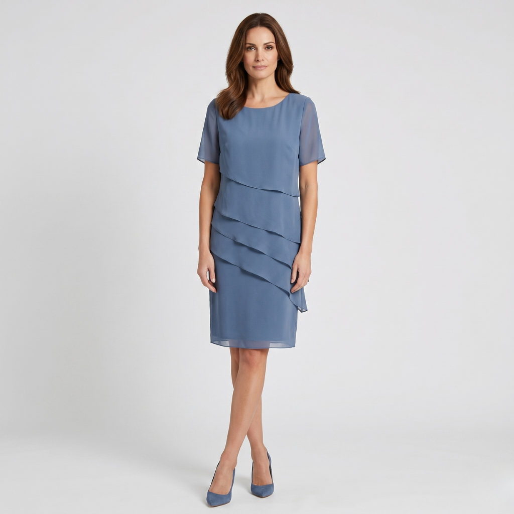 Krystyna | Women's Dress with Layered Ruffles – Short Sleeve and Light Midi Cut