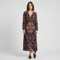 Kasia | Women's Printed Midi Dress – Sweetheart Neckline and Long Sleeves for Everyday Wear