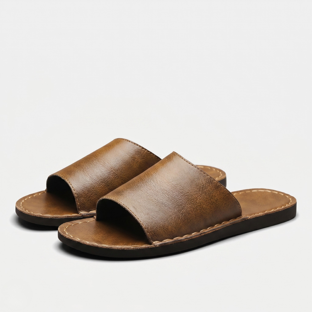 Borys | Men's Leather Slides – Classic Slip-On Casual Sandals