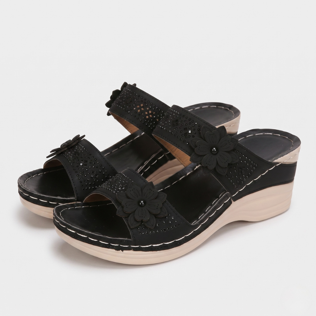 Women's Wedge Slides – Decorative Flower and Open Toe for Everyday Wear