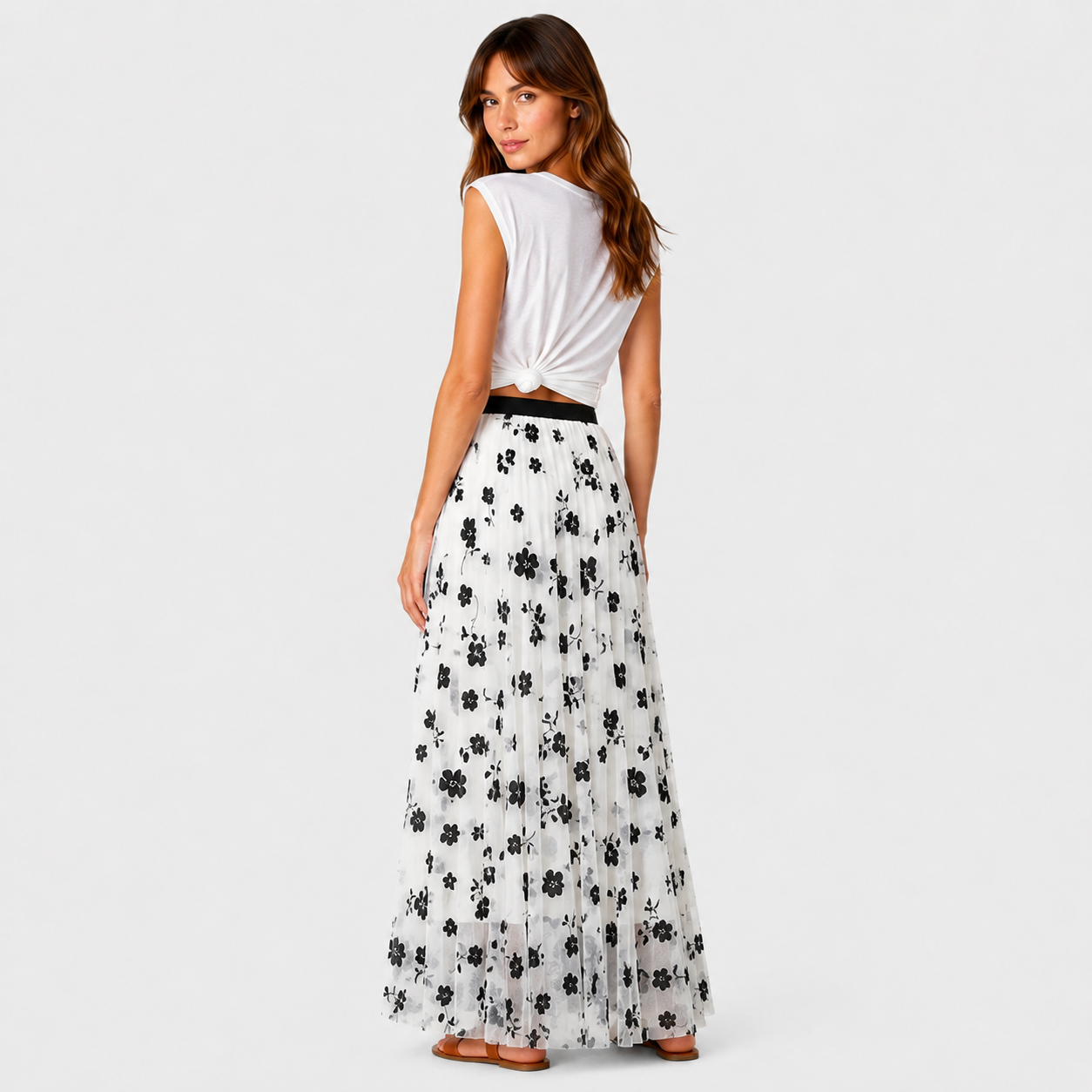 Pola | Women's Long Skirt – Pleated Floral Print Design