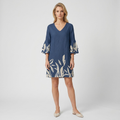 Diane | Women's Dress with Leaf Print – Sweetheart Neckline and 3/4 Sleeve