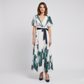 Danuta | Women's Maxi Dress with Print – Sweetheart Neckline and Waist Tie