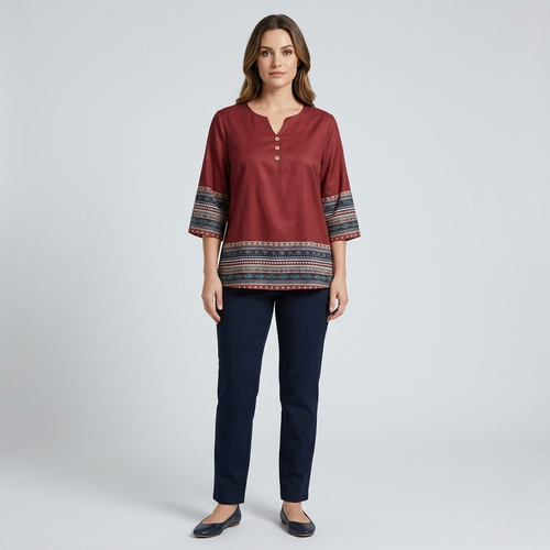 Alicja | Dames blouse met knopen in grote maat – Elegante boho blouse