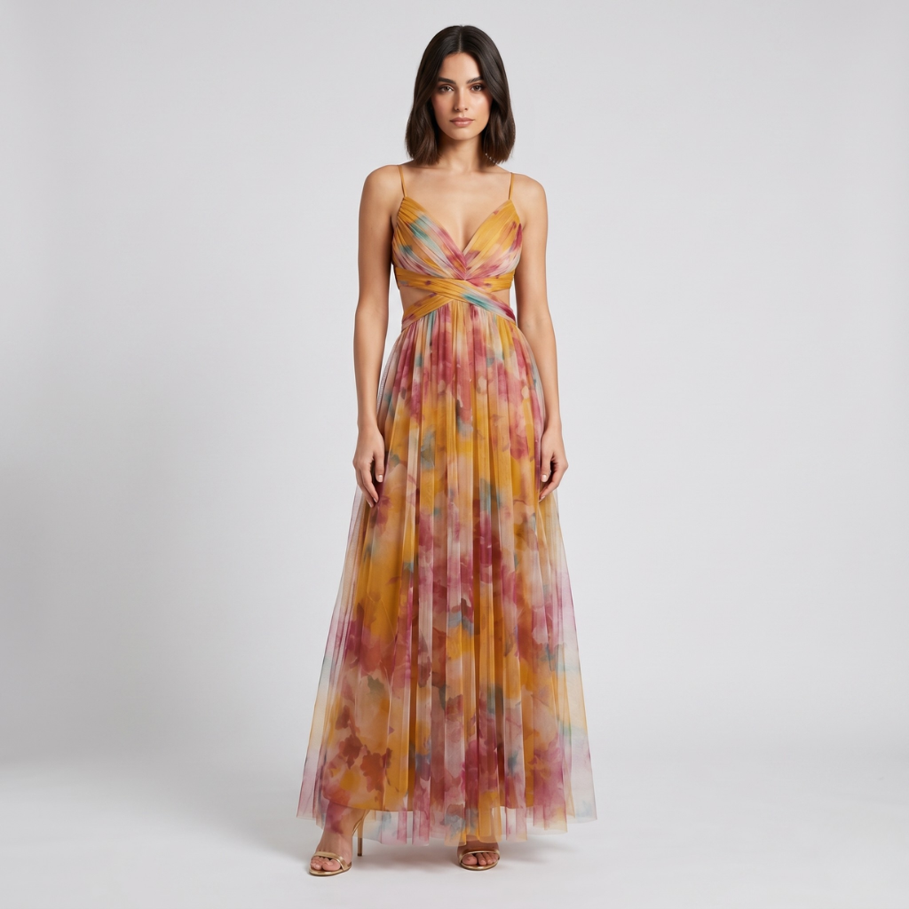 Zofia | Women's Long Printed Dress – Wrap Neckline and Flowy Cut for Summer