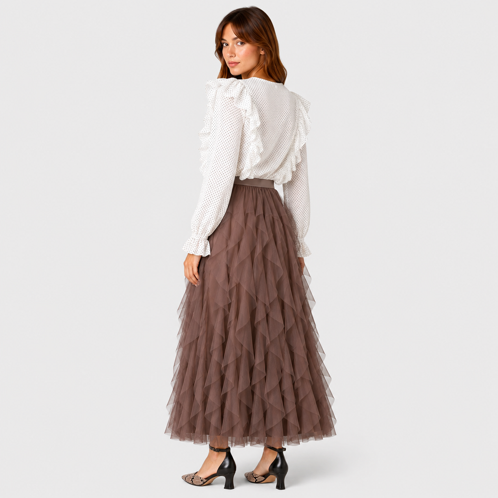 Małgorzata | Women's Long Skirt – Layered Design with Tulle Ruffles
