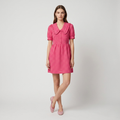 Pia | Women's Plaid Dress – Ruffle Collar and Short Sleeves