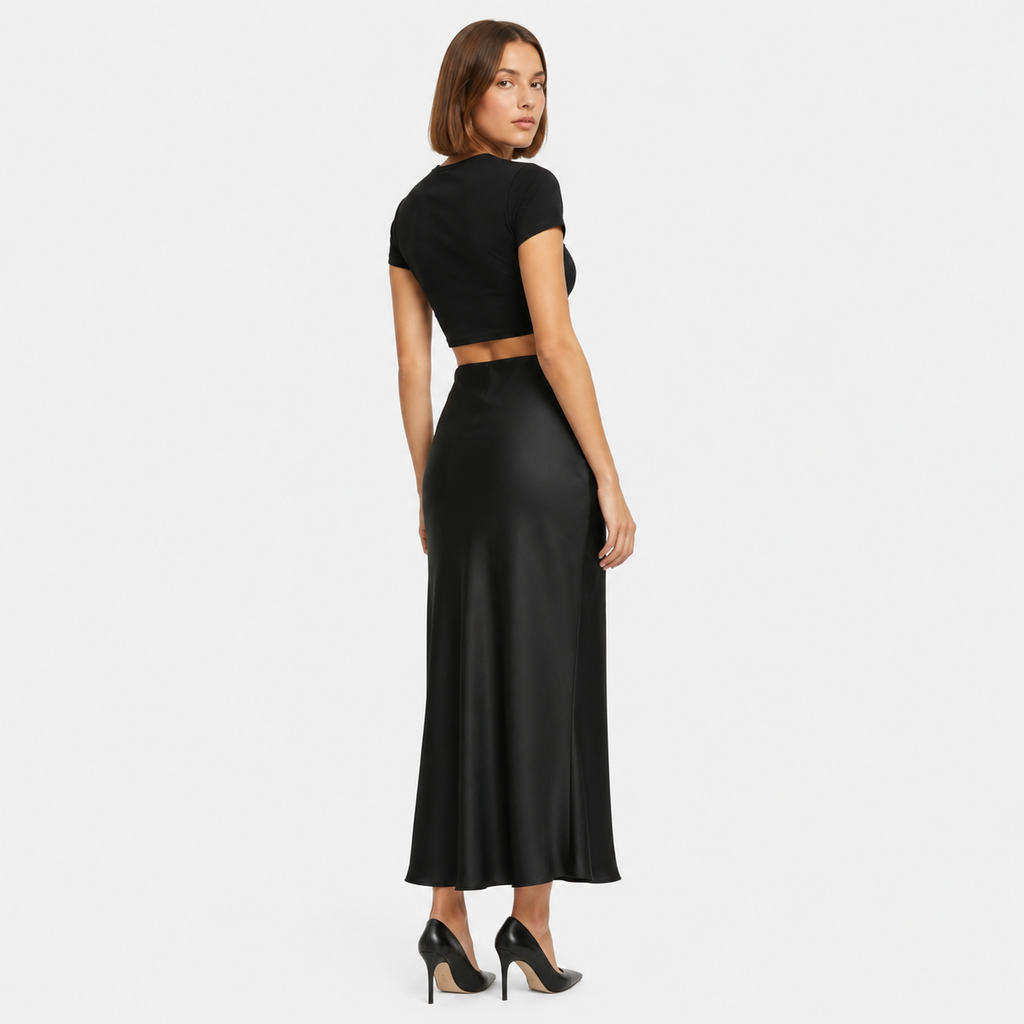 Ria | Women's Midi Skirt with Satin Finish – Lightweight Everyday Cut