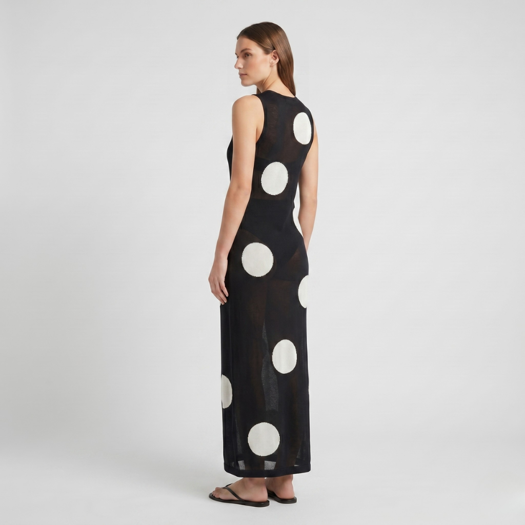 Zia | Women's Polka Dot Maxi Dress – Sleeveless with Sheer Finish