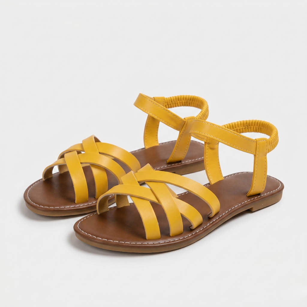 Shana | Women's Crossover Strap Sandals – Elastic Strap with Decorative Pearls