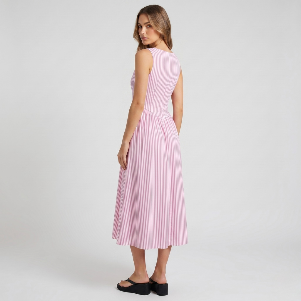 Nasha | Women's Striped Midi Dress – Sleeveless with Flared Hem
