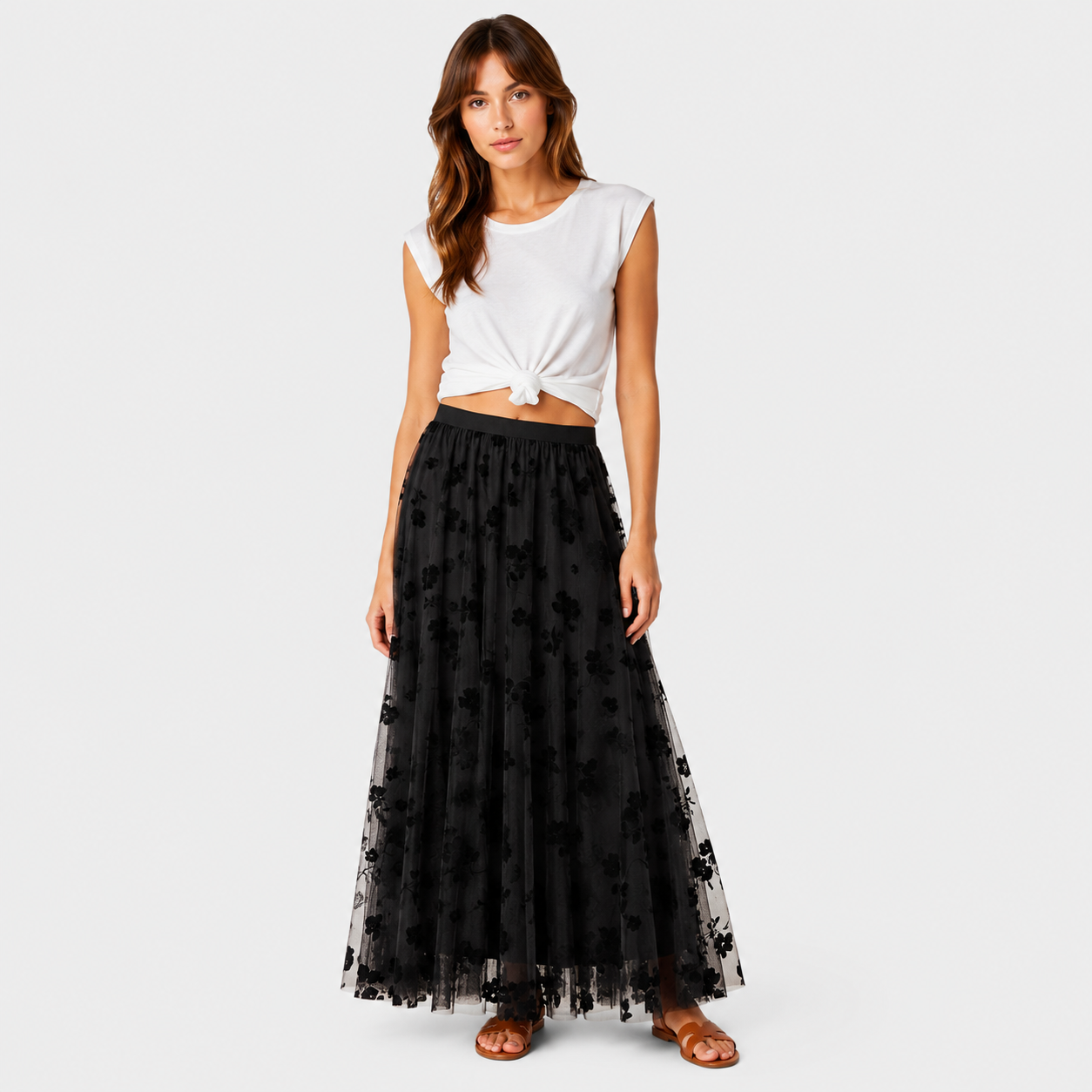 Pola | Women's Long Skirt – Pleated Floral Print Design