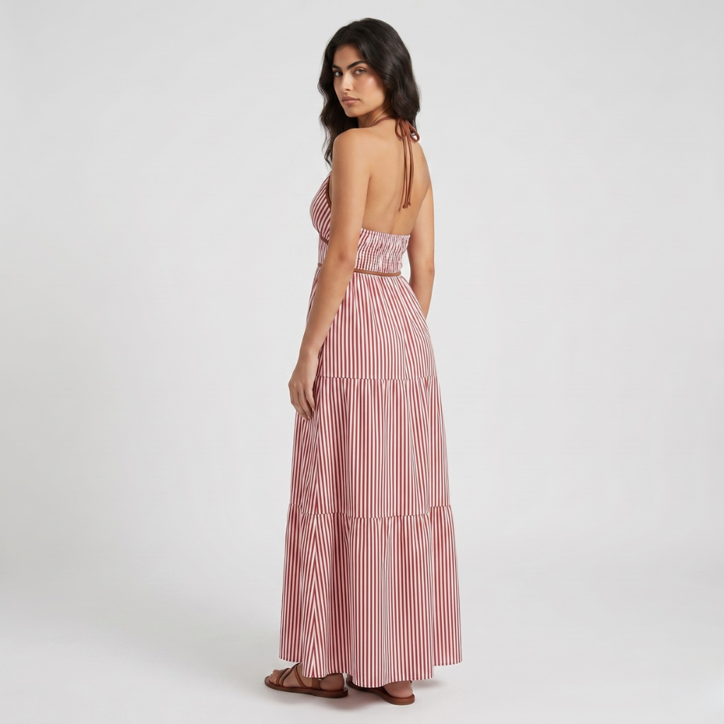 Maja | Women's Striped Maxi Dress – Halter Neckline and Light Summer Cut