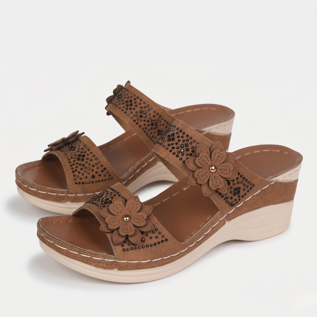 Women's Wedge Slides – Decorative Flower and Open Toe for Everyday Wear