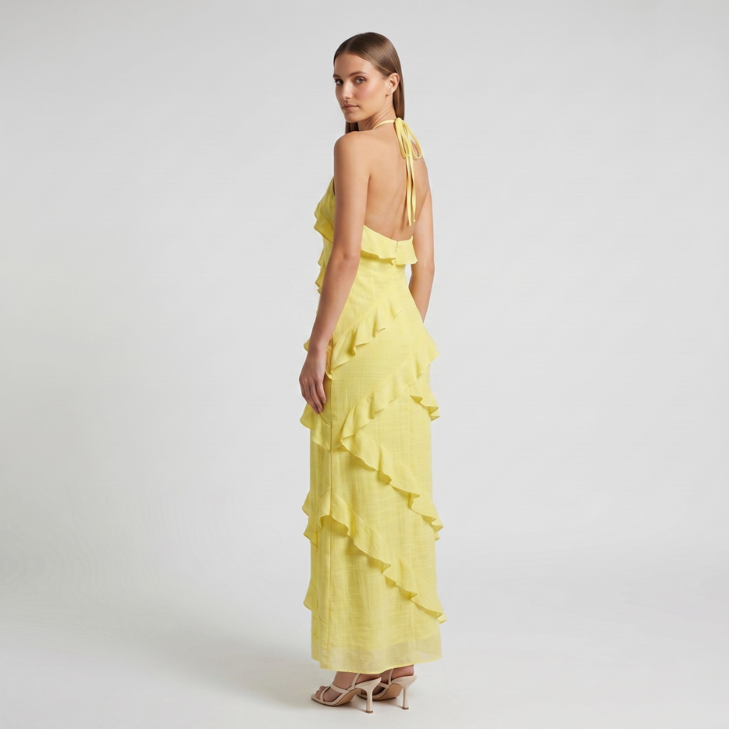 Gizela | Women's Maxi Dress with Ruffles – Elegant Halter Dress