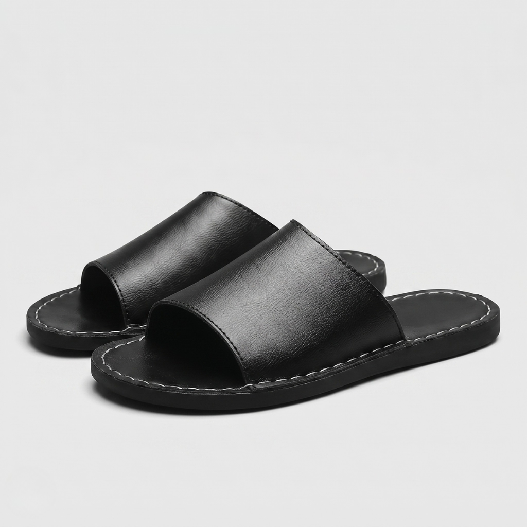 Borys | Men's Leather Slides – Classic Slip-On Casual Sandals