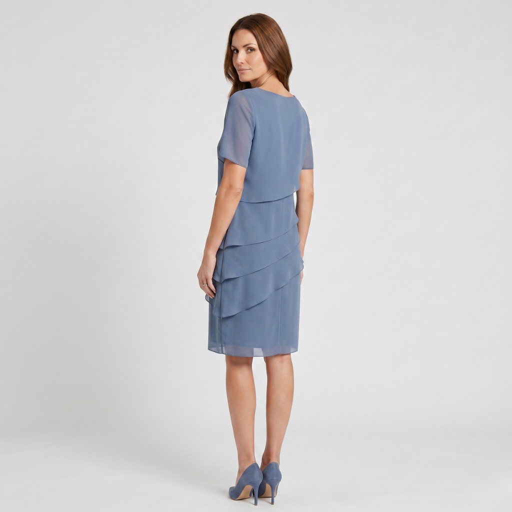 Krystyna | Women's Dress with Layered Ruffles – Short Sleeve and Light Midi Cut