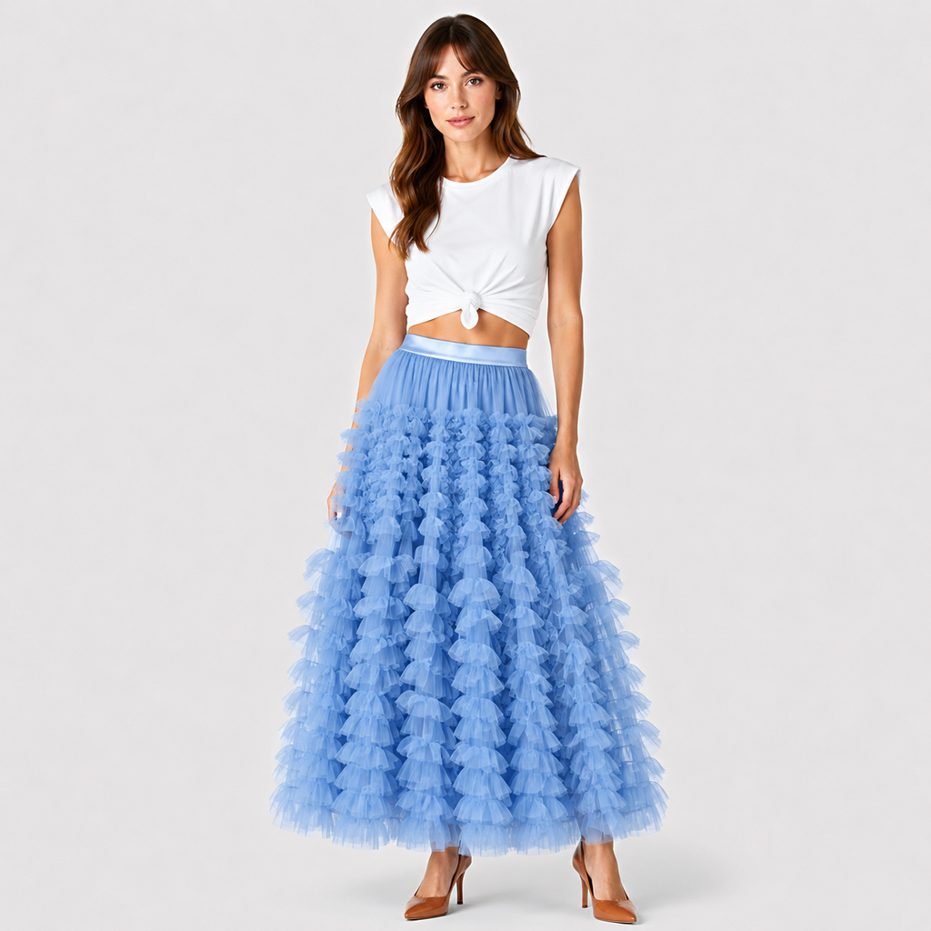 Bianka | Women's Long Skirt – Tulle Style with Layered Ruffles