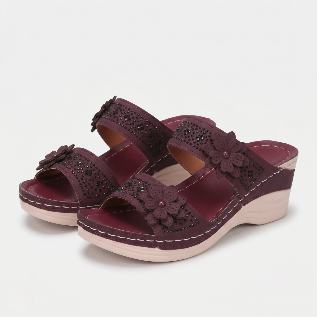 Women's Wedge Slides – Decorative Flower and Open Toe for Everyday Wear