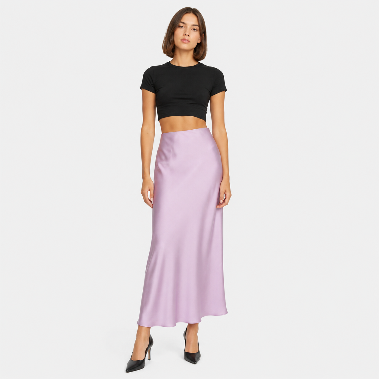 Ria | Women's Midi Skirt with Satin Finish – Lightweight Everyday Cut