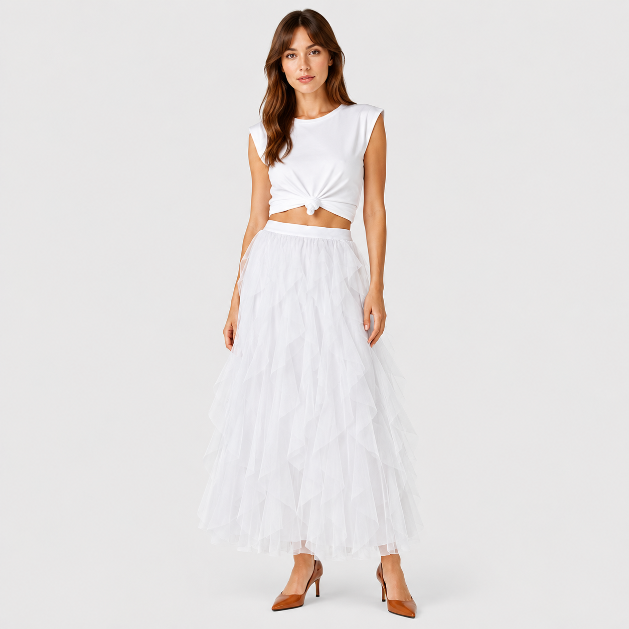 Małgorzata | Women's Long Skirt – Layered Design with Tulle Ruffles