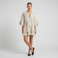 Women's Printed Dress – Loose Fit with Layered Hem and 3/4 Sleeve
