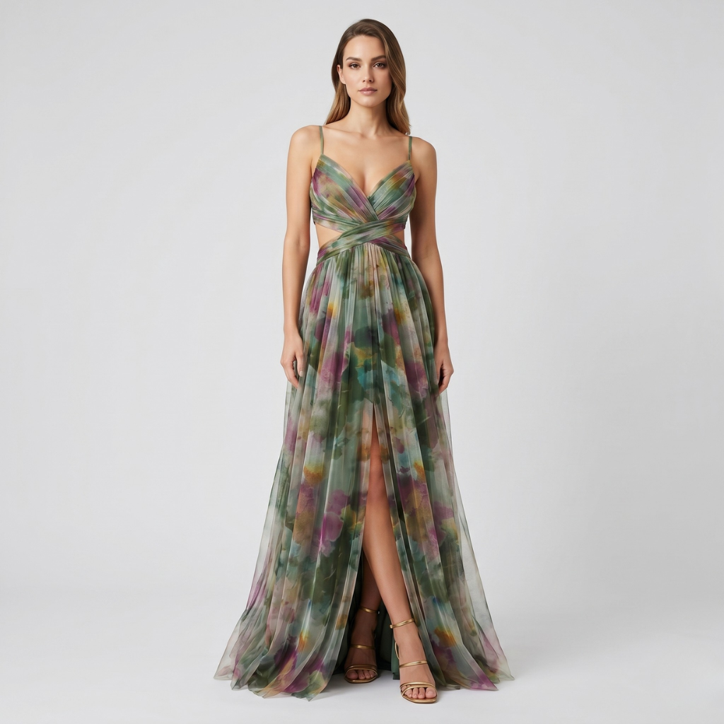 Zofia | Women's Long Printed Dress – Wrap Neckline and Flowy Cut for Summer