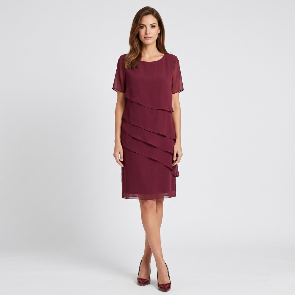 Krystyna | Women's Dress with Layered Ruffles – Short Sleeve and Light Midi Cut