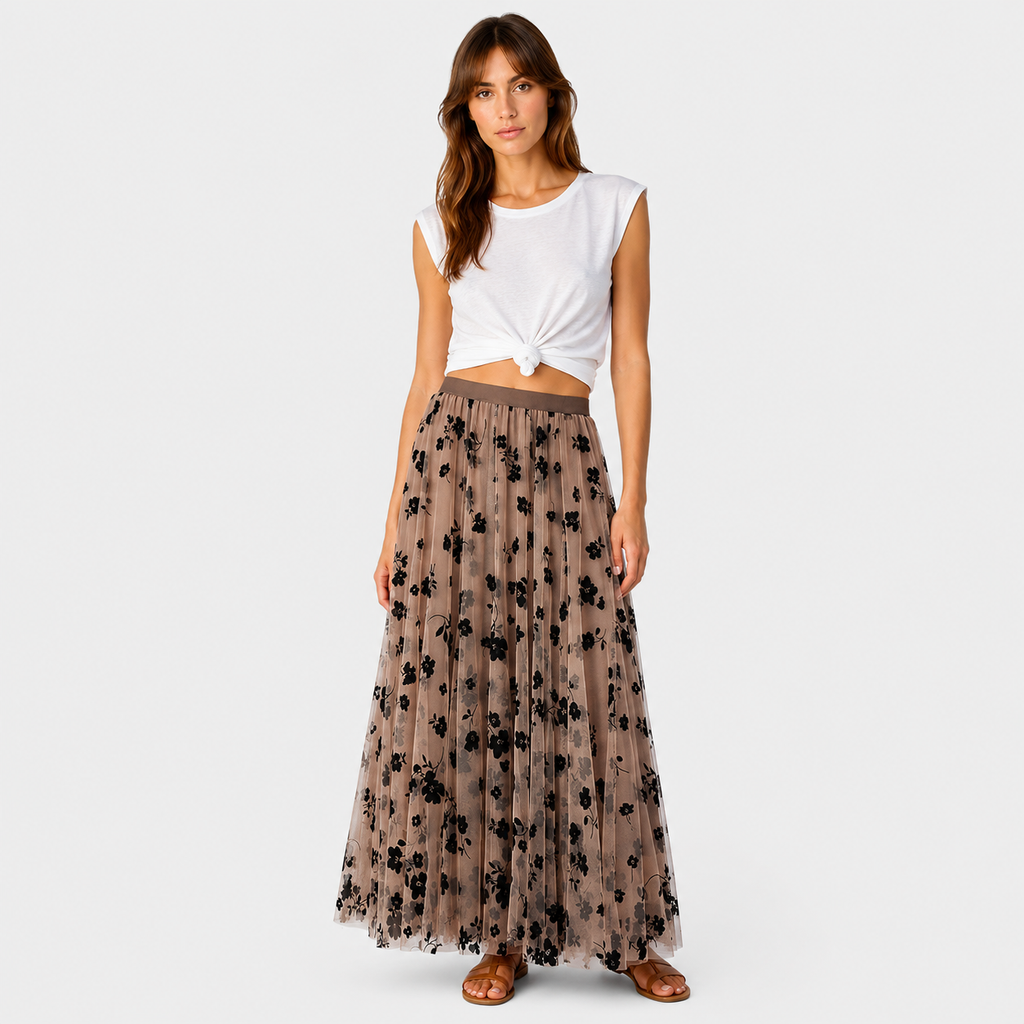 Pola | Women's Long Skirt – Pleated Floral Print Design
