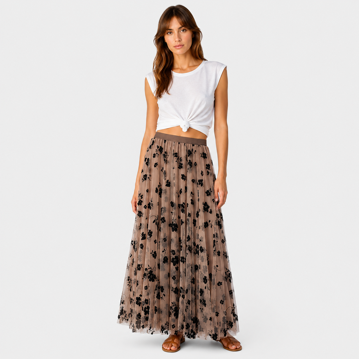 Pola | Women's Long Skirt – Pleated Floral Print Design