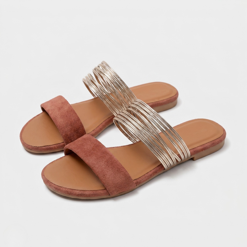 Halina | Women's Slides with Decorative Straps – Open Toe and Slip-On Design